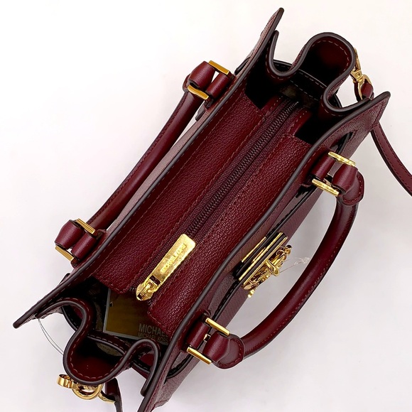 Michael Kors Hamilton Small Satchel Shoulder Crossbody Bag Dark Cherry color - Picture 8 of 15